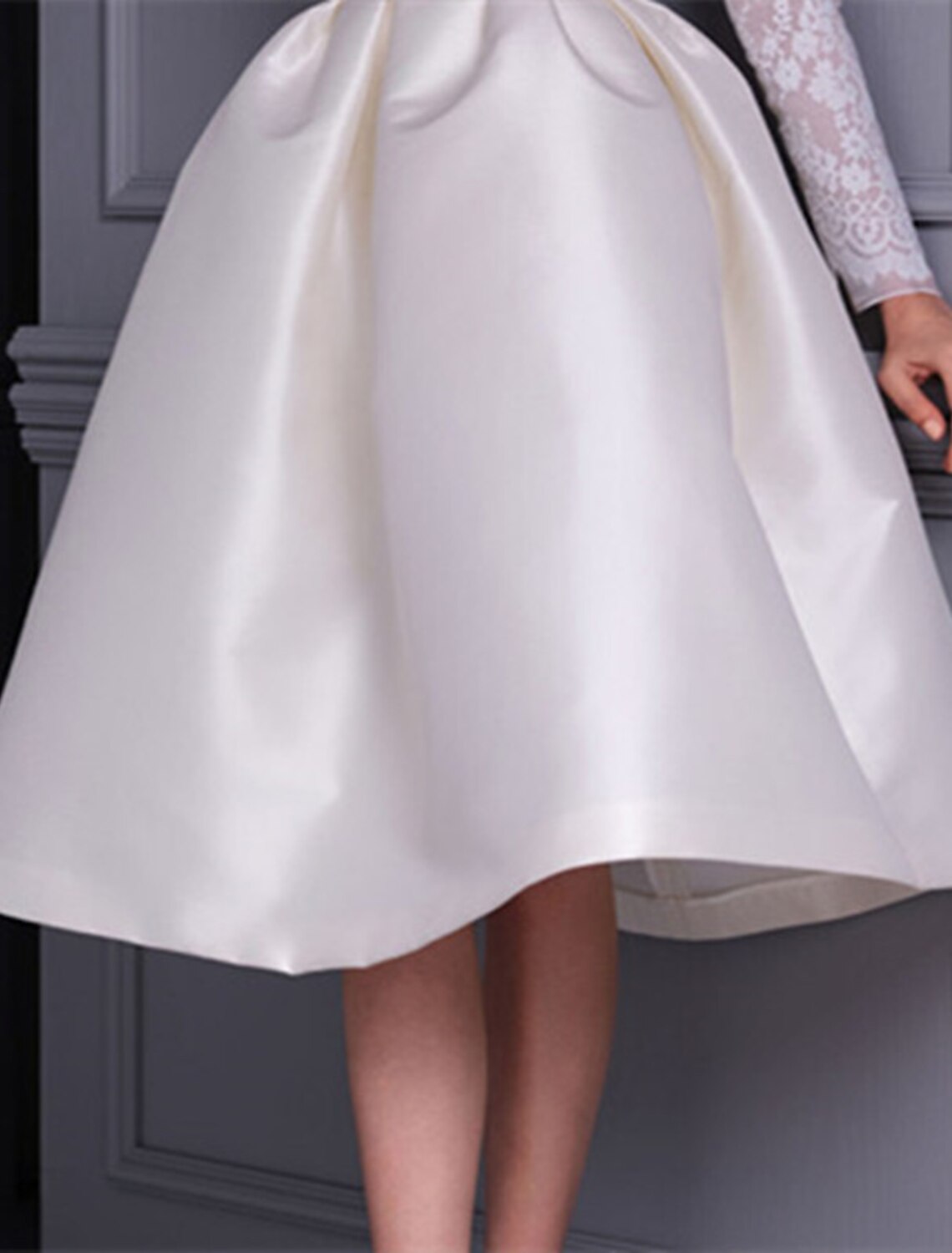 Abiti da cocktail a trapezio anni '50, abiti da sposa, feste di compleanno, lunghezza al ginocchio, maniche lunghe, scollo gioiello, in raso con applicazioni e cuciture, per invitati a nozze autunnali, 2025